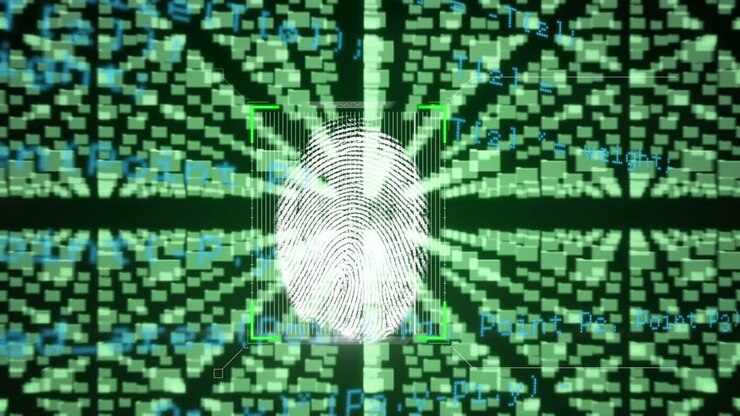Animation af fingeraftryk og mapper over databehandling på en digital hængelås