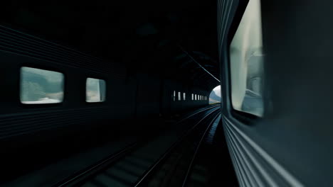 train journey through mountain tunnel and valley