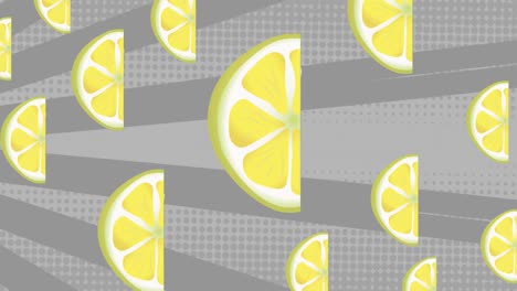 Animation-of-lemon-repeated-over-grey-striped-background