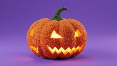 a spooky halloween pumpkin with a grinning face illuminated against a purple background, perfectly capturing the festive spirit of the season with its creepy charm