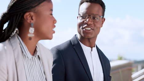 business, black woman and black man relax