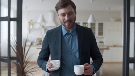 loving couple making coffee break at home office