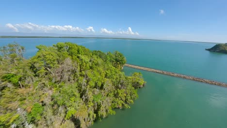 Stone-pier-at-Los-Haitises-National-Park,-Dominican-Republic