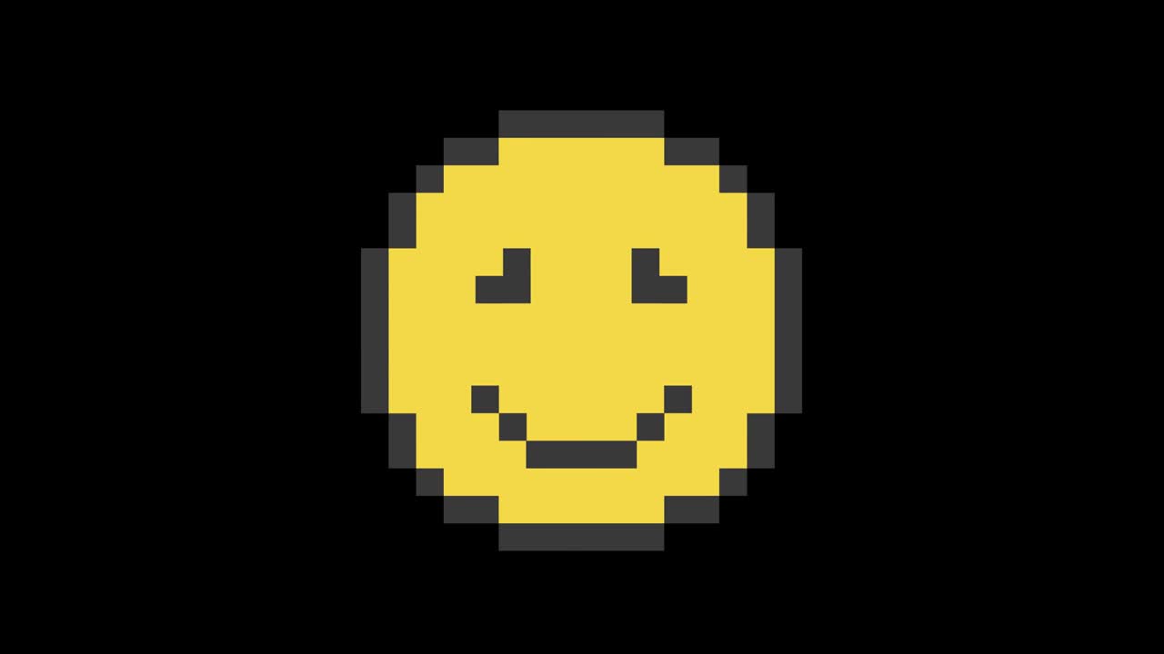 Smile hud holographic symbol on digital old tv screen seamless loop glitch interference animation new dynamic retro joyful colorful retro vintage video footage