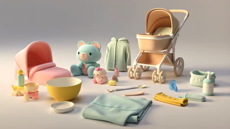 collection of baby essentials and nursery items