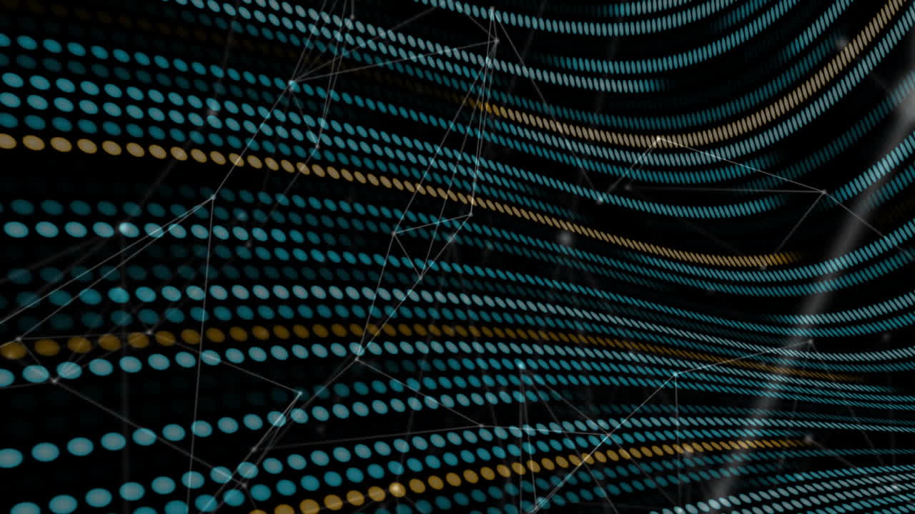 Animation of blue and yellow dots forming wave-like pattern in digital design