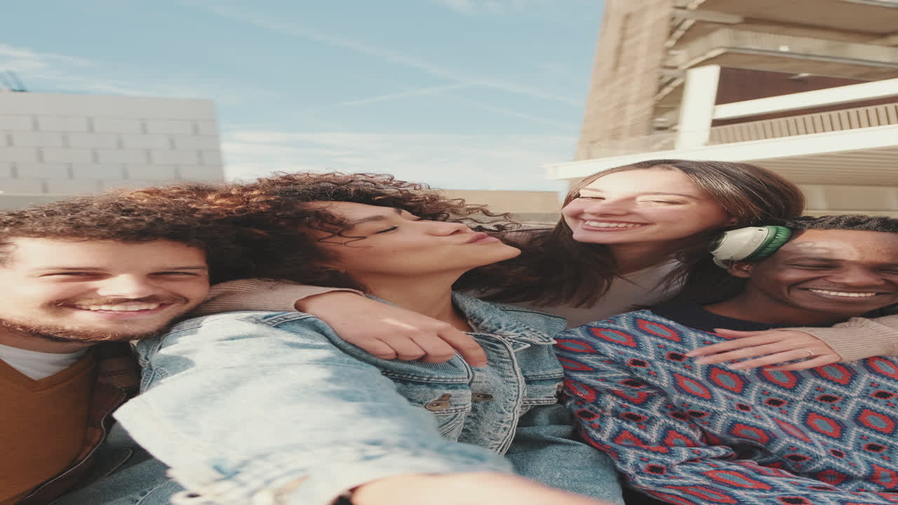 Happy Group of Friends Enjoying Time Together in the City