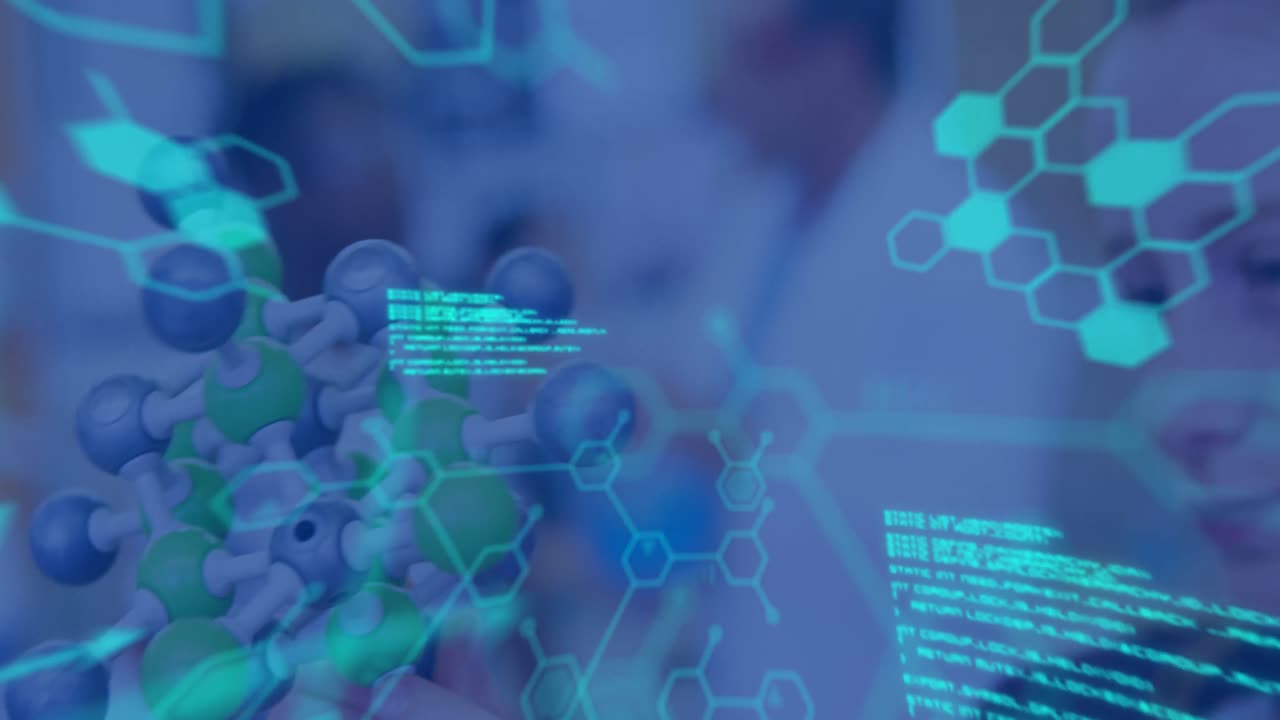 animación del procesamiento de datos científicos sobre una colegiala caucásica