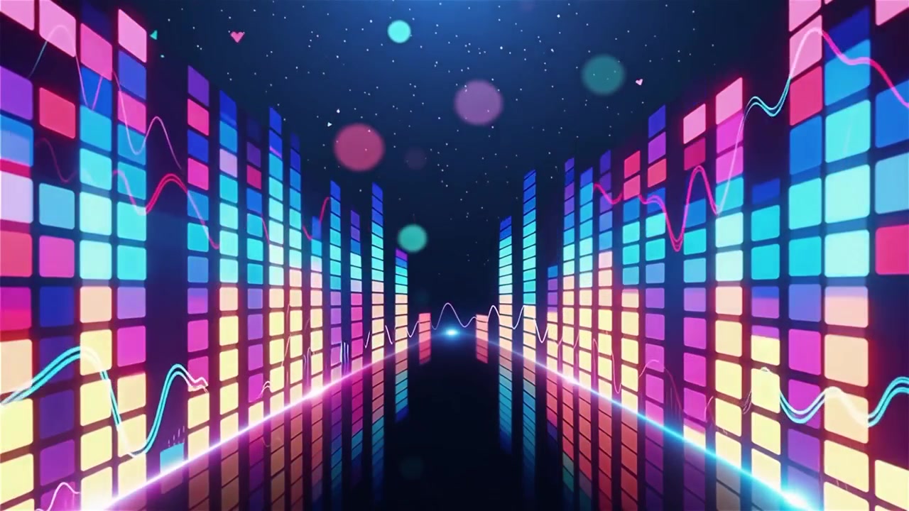 Futuristisk regnbuefarvet neon musik equalizer visualisering baggrund.