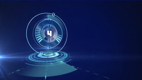 animación de la cuenta atrás en el escaneo del alcance y el procesamiento de datos sobre fondo azul