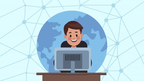 hombre de negocios usando el escritorio en la oficina