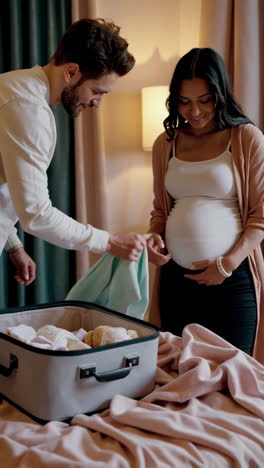 happy couple packing for baby