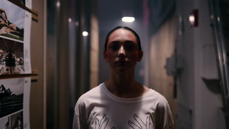 teenage girl in a hallway