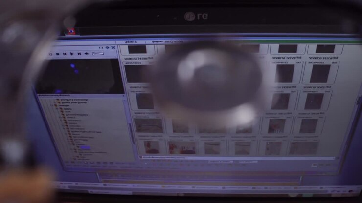 hard disk is lying on table, blinking and spinning disk. Work of hacked