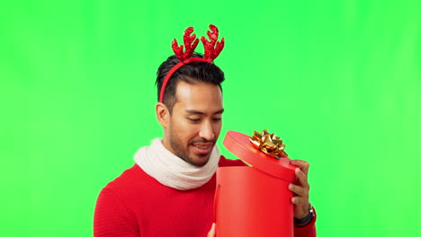 Christmas,-gift-and-disappointed-man-in-green