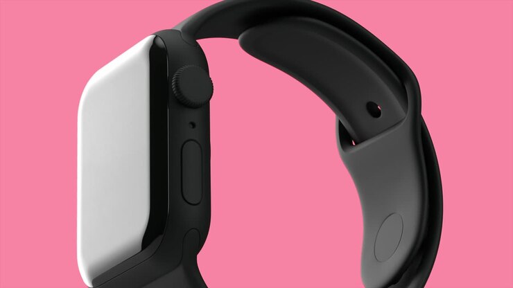 nahaufnahme einer schwarzen apfeluhr mit einem schwarzen band