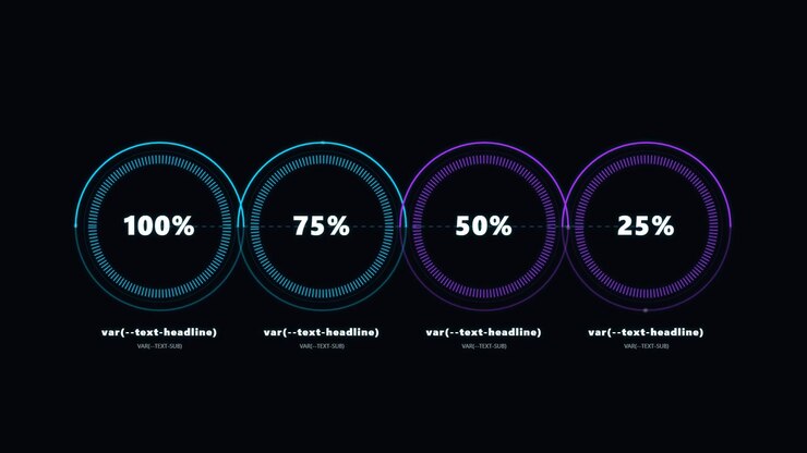 Animated Circular Percentage Infographic Elements on Dark Background