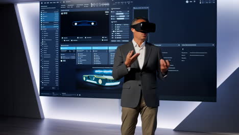 professional using virtual reality for automotive 3d design and development