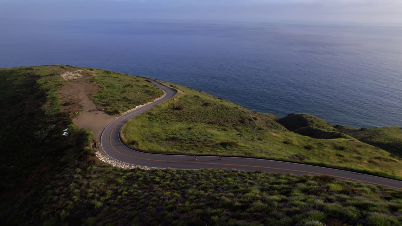 High speed longboarding down a mountain road in california
