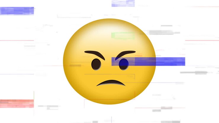 Emoji looking mad against white background