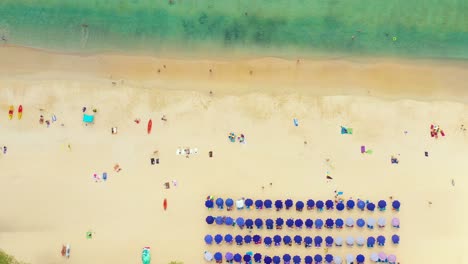 aerial flying drone view of kot noi beach white sandy beach on sunny tropical paradise island with aqua blue sky sea water ocean. phuket