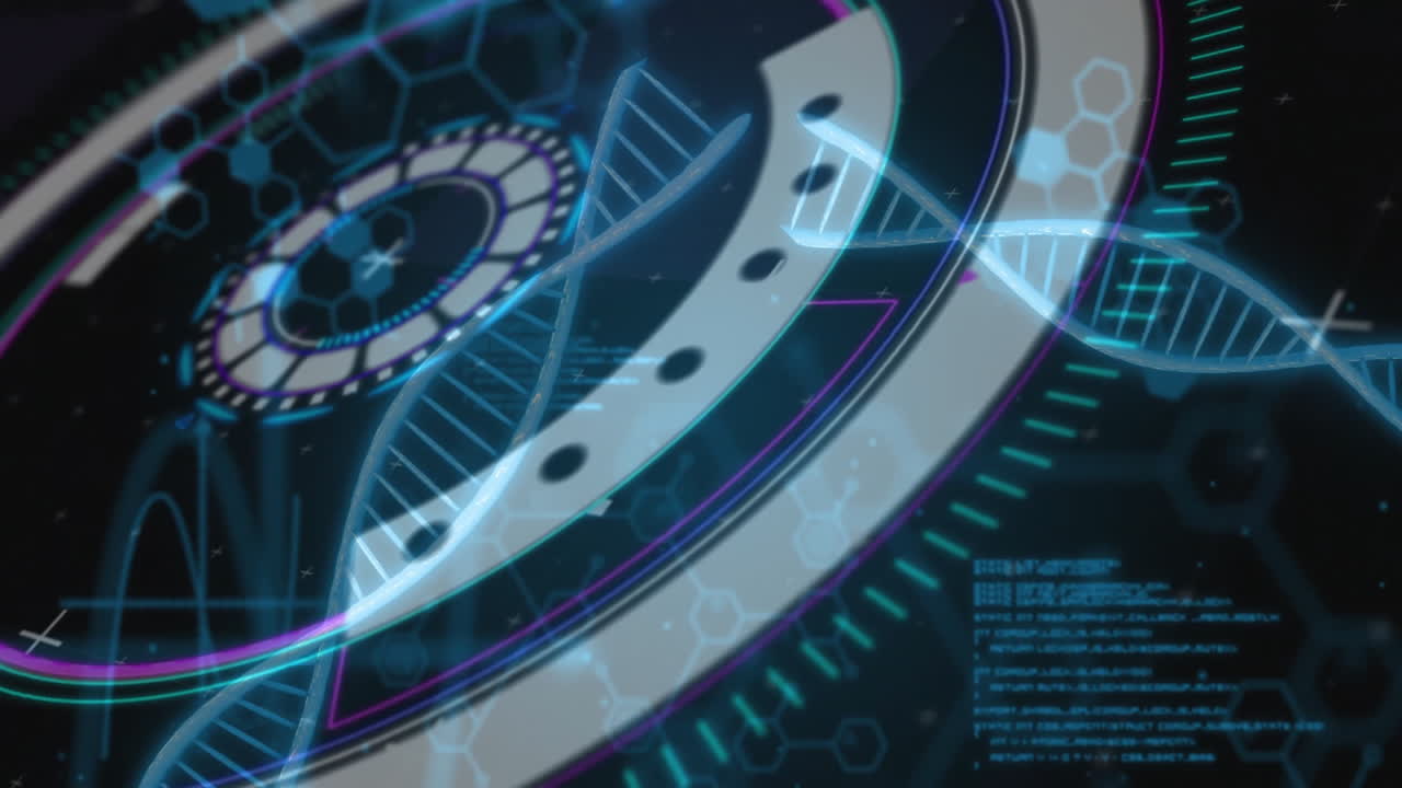 과학 데이터 처리, dna 스트랜드 및 미래 인터페이스 애니메이션