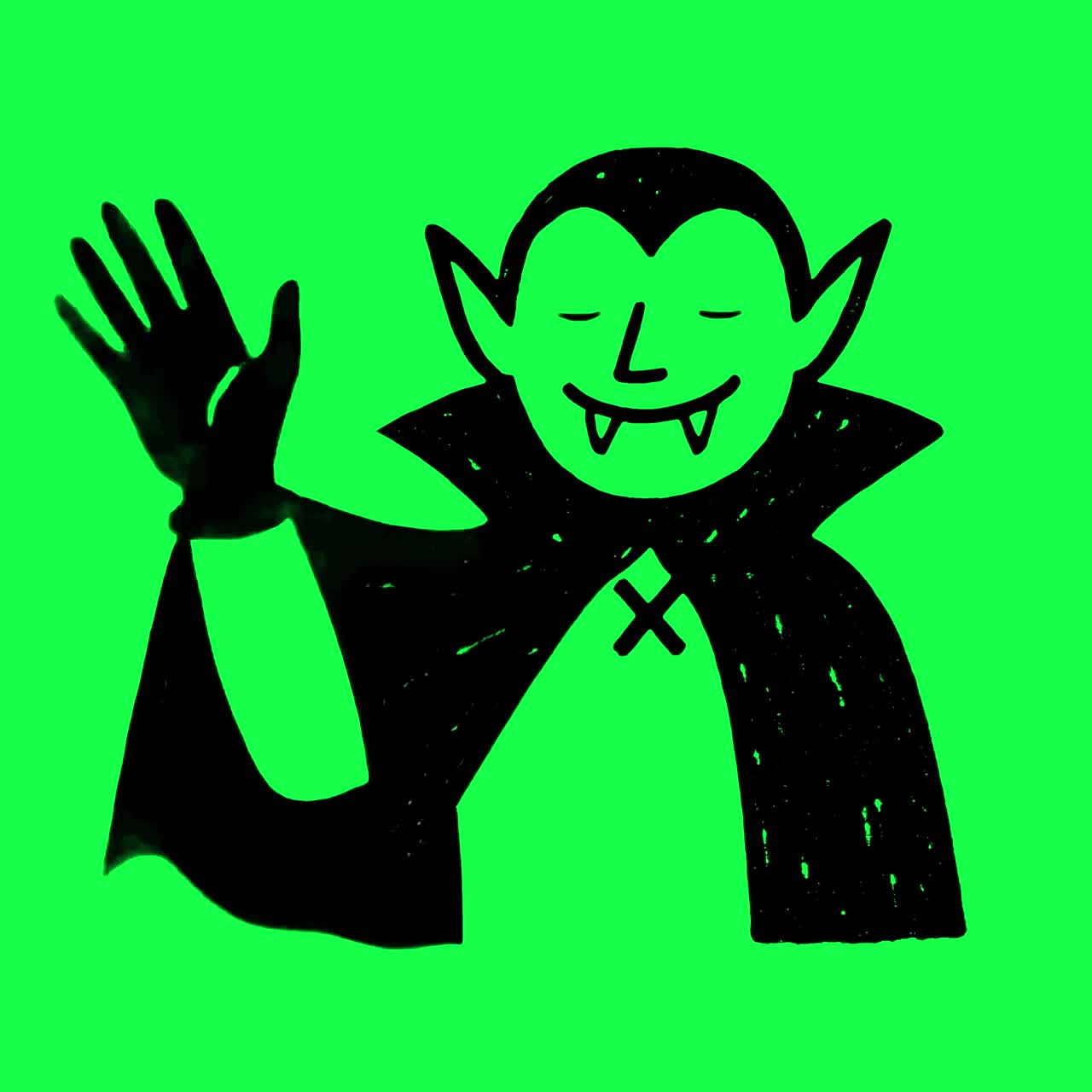 Cartoon vampire waving hello animation, transparent 4K video, green screen