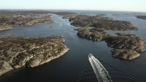 aerial view of archipelago of sweden with boat in summer