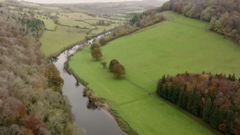 stunning wye valley and river, symonds yat, gloucestershire aerial view dull autumn day