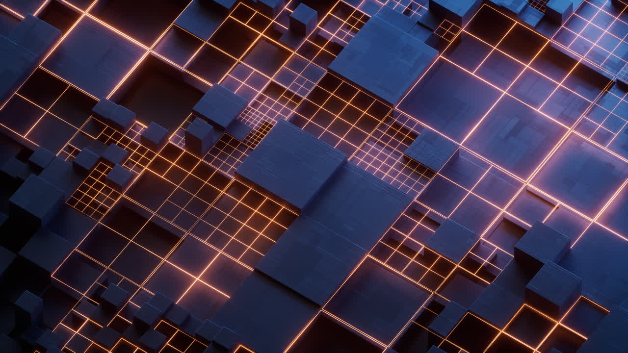 Metallic electronic cube circuit board, 3d rendering.