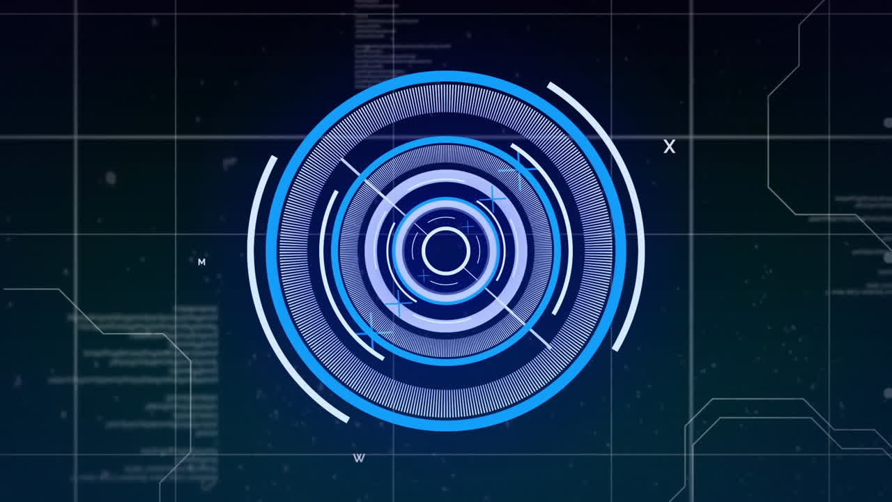 animación de círculos iluminados en lenguaje informático contra puntos conectados en el fondo