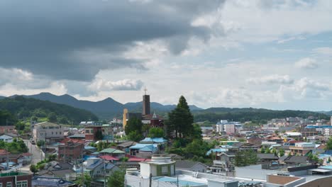 morning blue sky with thick rolling cumulus clouds over geumsan in south korea