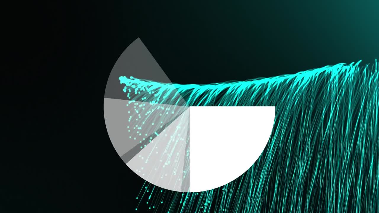 검은 바탕의 초록색 불꽃놀이 위에 회전하는 파이 차트 애니메이션