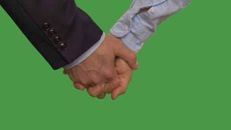 business couple holding hands in lock. alpha channel, keyed green screen