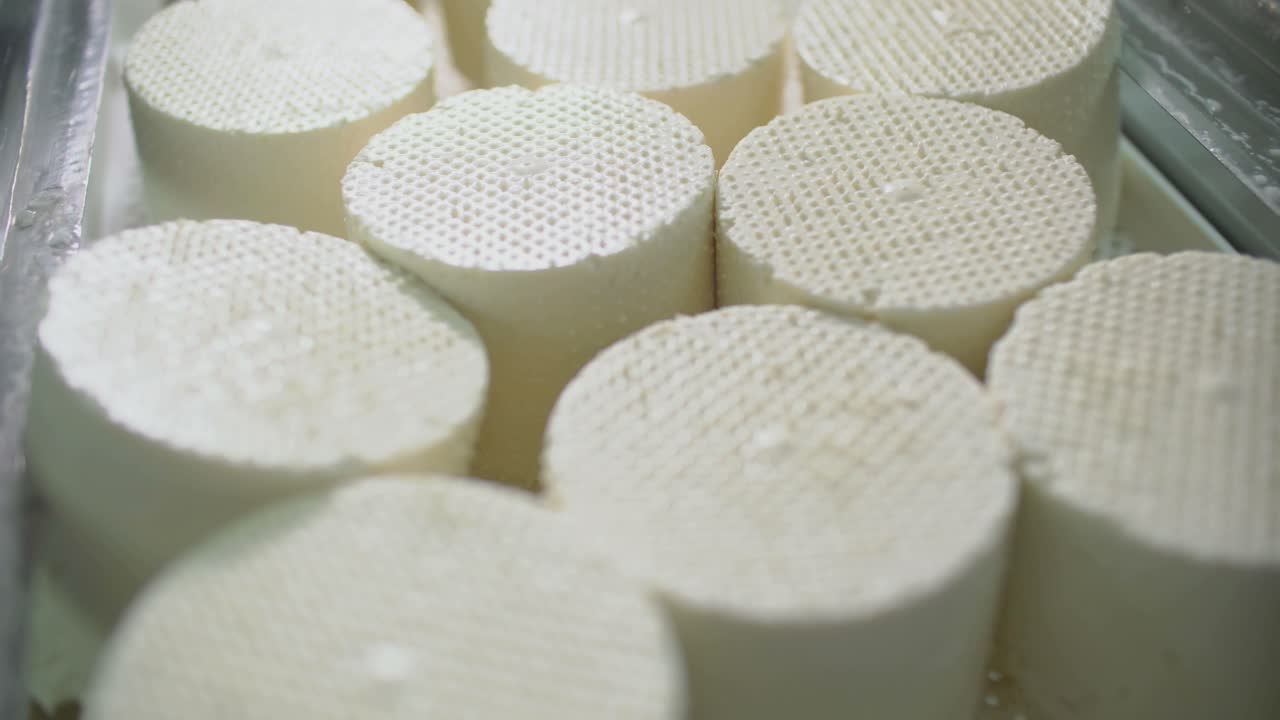 Close-up view of cylindrical white cheese