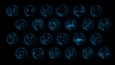 efectos de brillo dinámico conjunto de 24 caras de emoticones. signos emocionales de neón. en bucle
