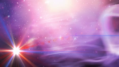 animación de estrellas brillantes en rastros de luz rosada y púrpura en el universo