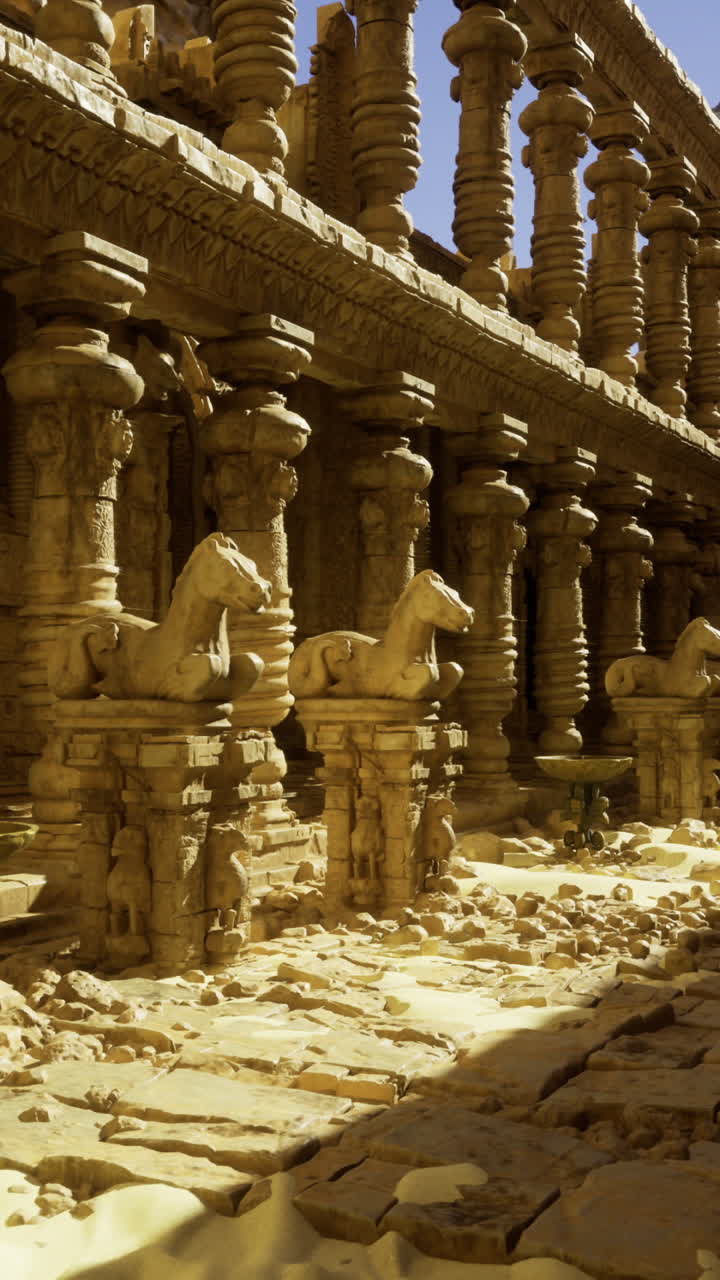 Ancient temple ruins reveal intricate carvings and history in daylight