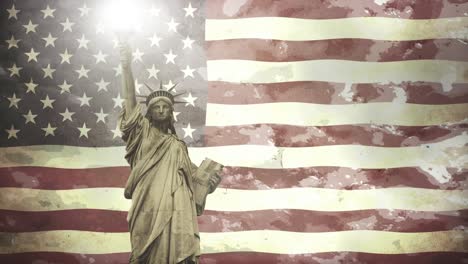 estatua de la libertad - grunge ondeando la bandera de los estados unidos - icono de la libertad - telón de fondo envejecido - patriotismo vintage: la gloria grunge de la dama libertad