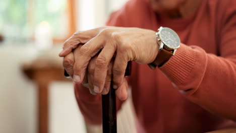 Closeup,-home-and-senior-man-with-walking-stick