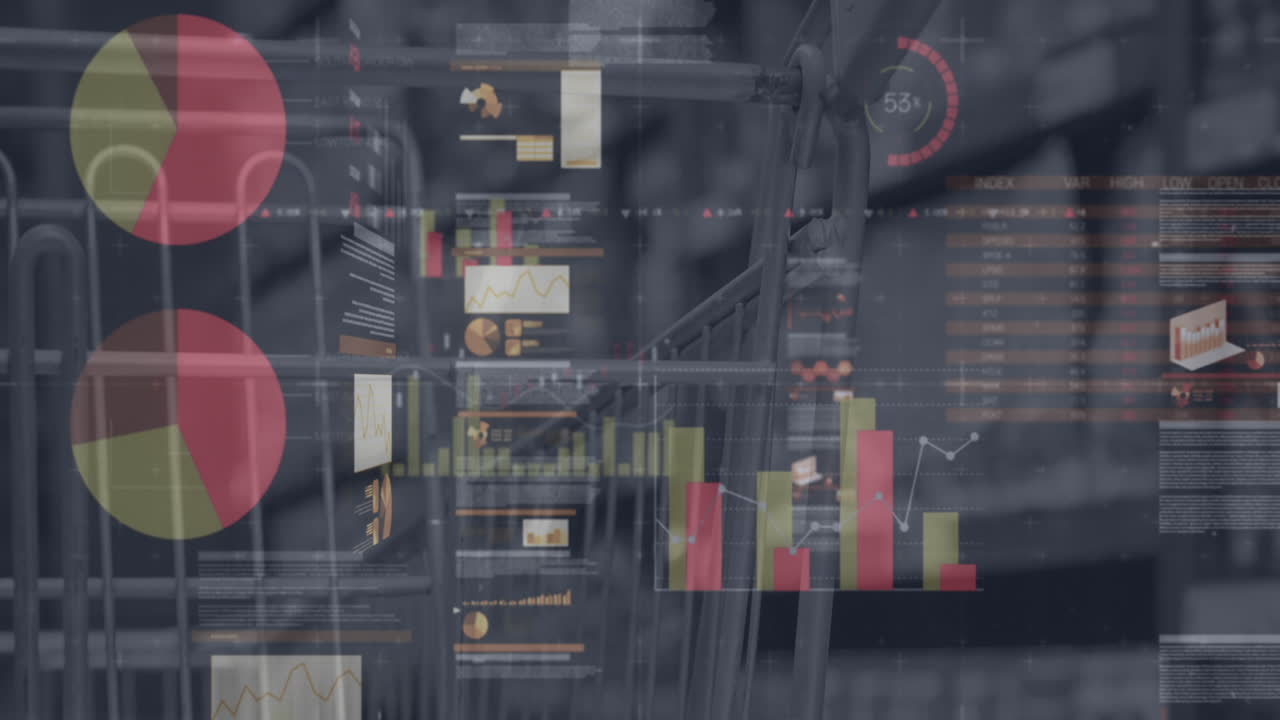 Animation of statistics and financial data processing over shopping trolley