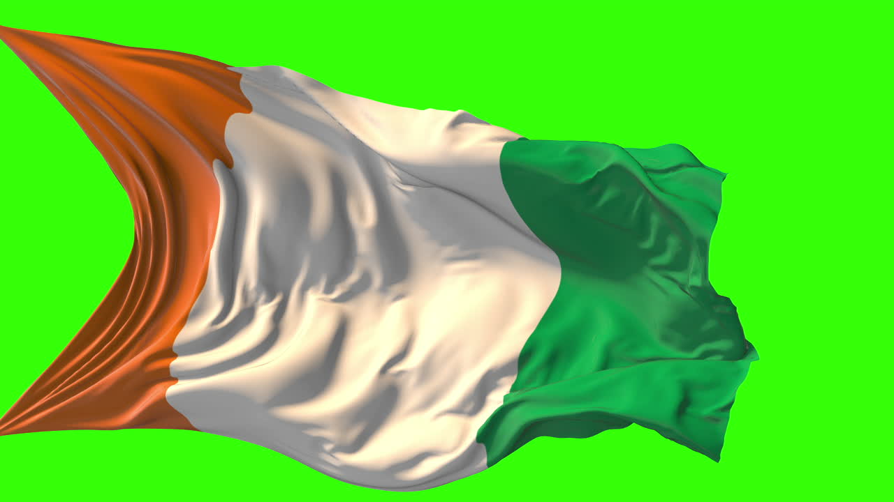 Flag of C "te d'Ivoire Waving on Green Screen