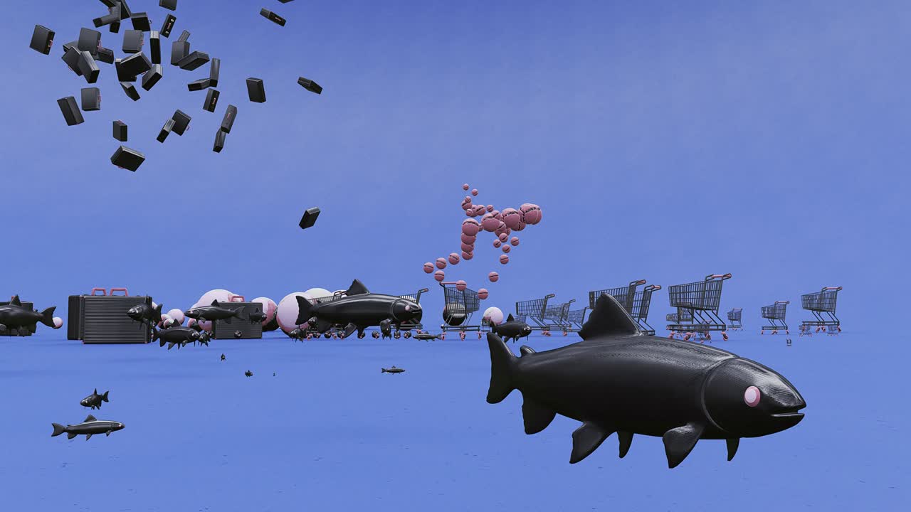 미니멀 3d 아트: 기하학적 디자인 공간에서 애니메이션 된 세련된 객체, 트렌디한 색상 조합, 루프 모션, 4k 비디오