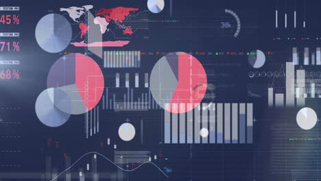 animación del procesamiento de datos estadísticos contra un fondo azul