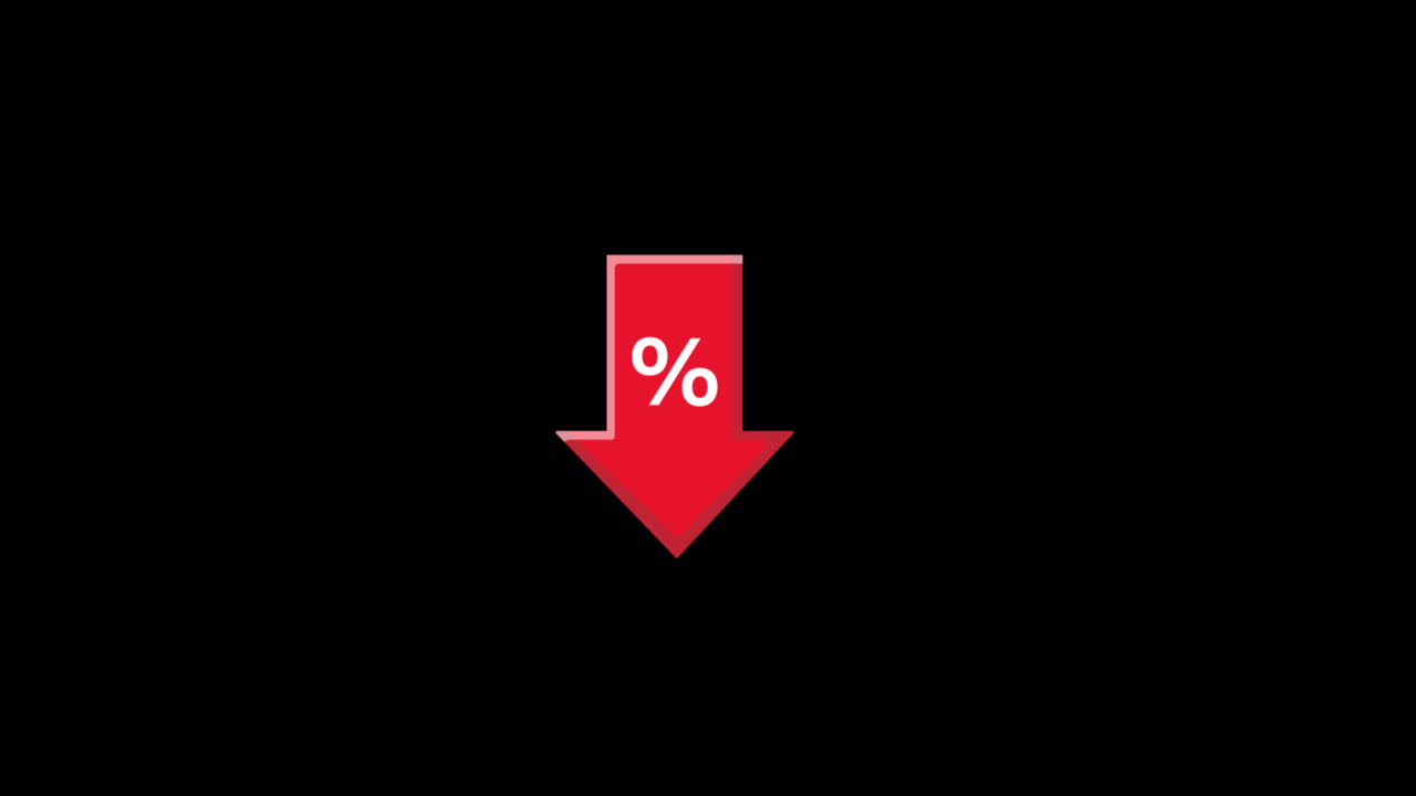 Animated Red Down Arrow with Percentage Symbol on Black Background