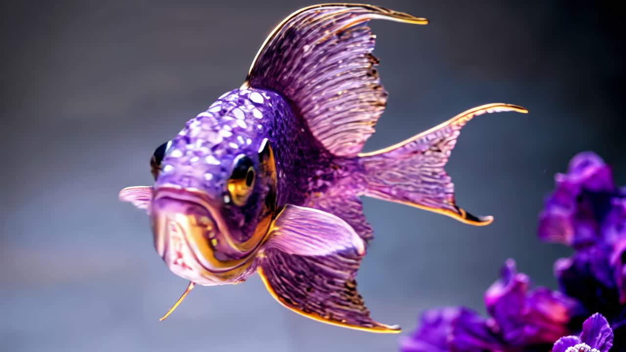 A beautiful and vibrant purple fish elegantly surrounded by lively coral reefs in the ocean