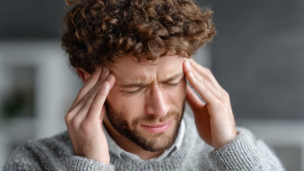 Man Experiencing Head Pain While Struggling with Discomfort: A Visual Representation of Stress and Its Impact on Daily Life
