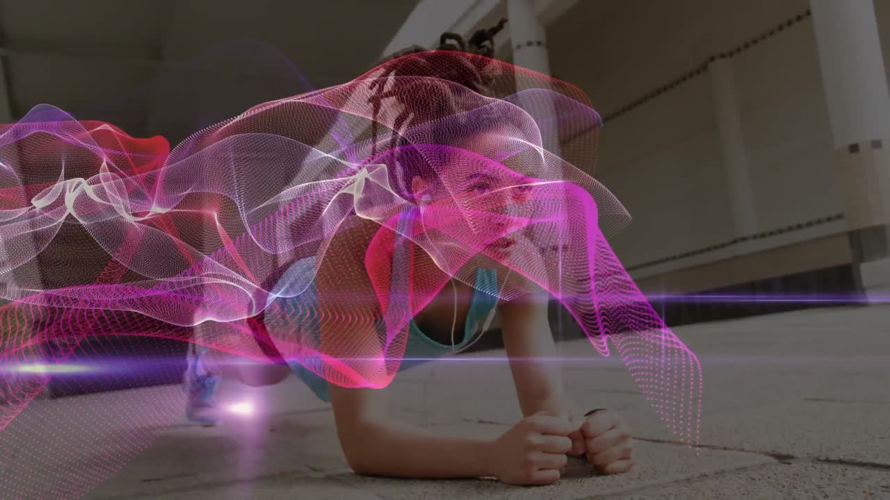 animación de la red de conexiones sobre mujeres que hacen ejercicio al aire libre