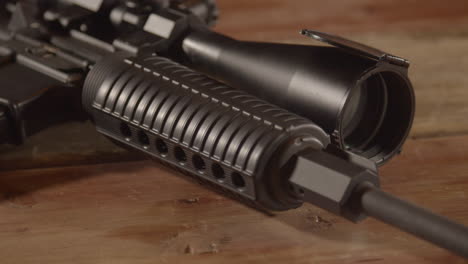 close dolly of ar-15 handguard towards receiver