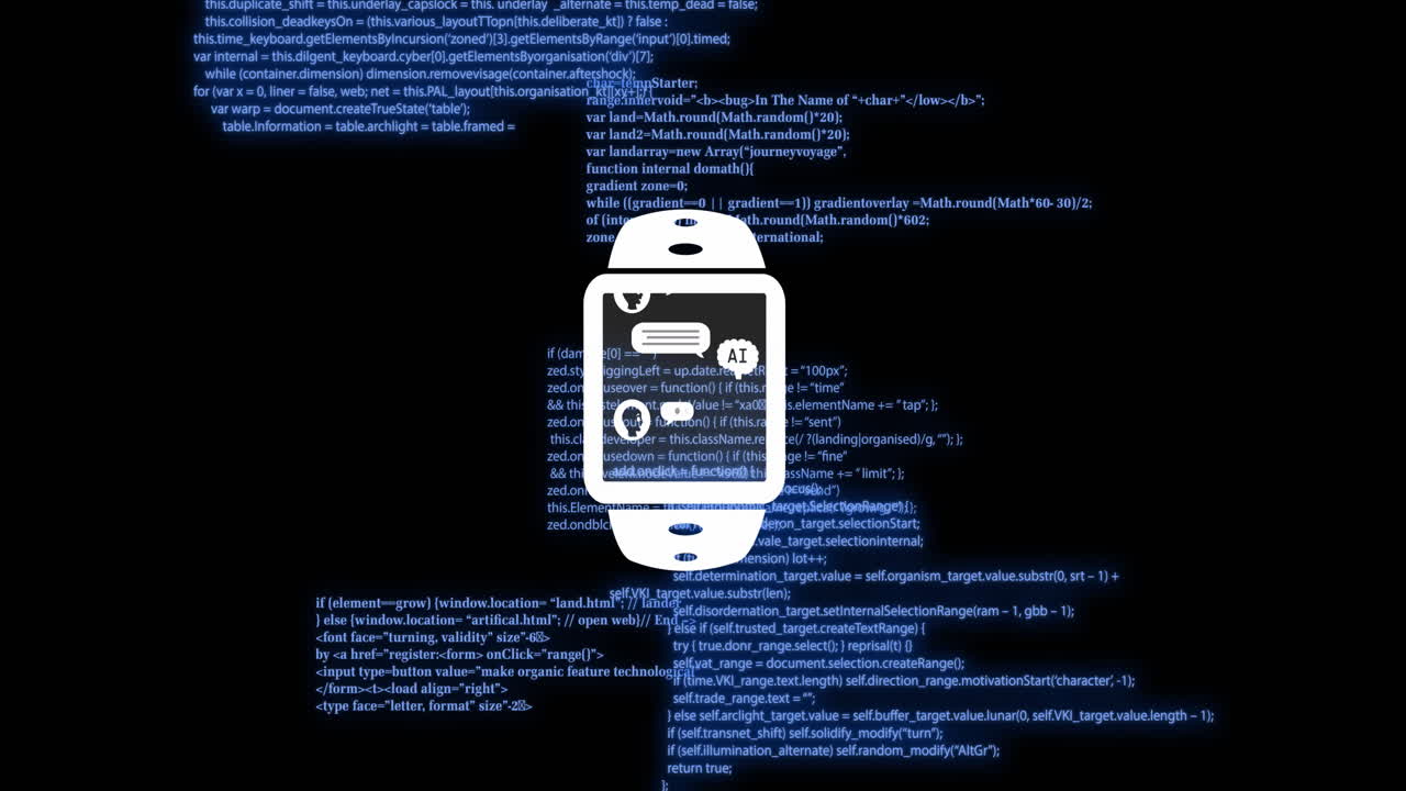 Animation of ai data processing over chat bot and smartwatch with data